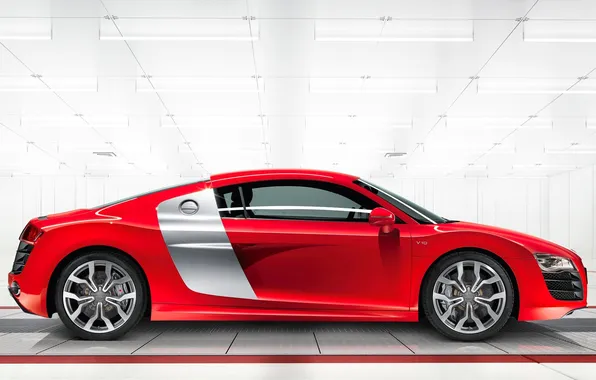 Картинка Audi, Красный, Машина, V10, Купэ, Вид сбоку