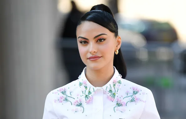 Взгляд, девушка, лицо, губы, блузка, Camila Mendes