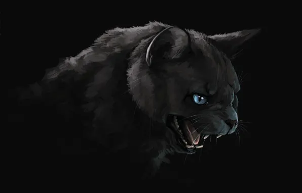 Картинка тьма, пасть, клыки, черный кот, art, злобный взгляд, Brevisart