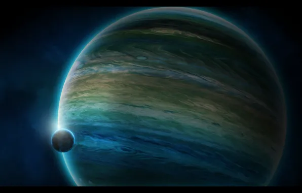 Картинка планета, спутник, атмосфера, газовый гигант