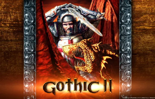 Картинка дракон, меч, Gothic II, доспехи паладина, Готика 2
