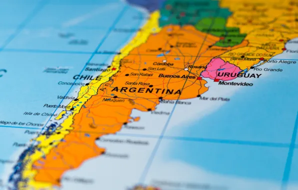Argentina, map, Chile, Uruguay