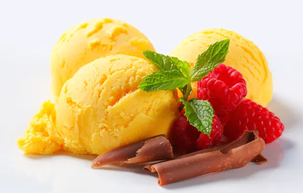Картинка ягоды, малина, шоколад, мороженое, десерт, сладкое