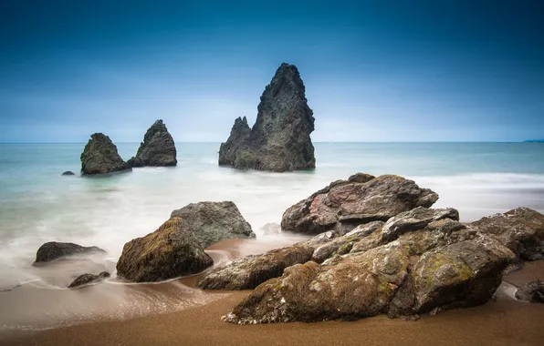 Волны, природа, океан, скалы, берег