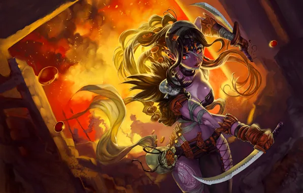 Картинка девушка, волосы, art, dual sword