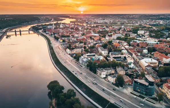 Картинка закат, город, Lietuva, Kaunas