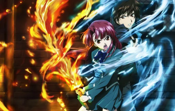 Огонь, воздух, пара, парень. девушка, Kaze No Stigma, Kazuma Yagami, Ayano Kannagi