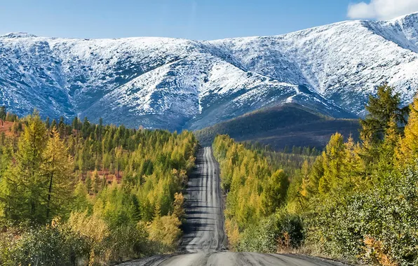 Картинка road, landscape, mountains, taiga