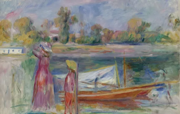 Пейзаж, лодка, картина, 1896, Пьер Огюст Ренуар, Pierre Auguste Renoir, Молодые девушки в Аржантёй
