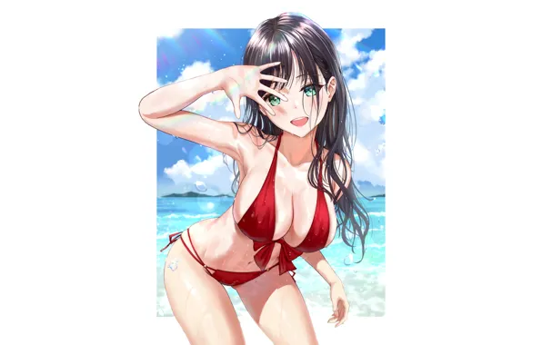 Girl, sexy, anime, swimsuit, babe, bikini, breach, clevage
