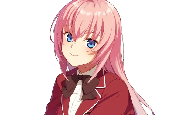 Взгляд, девушка, улыбка, фон, белый фон, Youkoso Jitsuryoku Shijou Shugi no Kyoushitsu e, Добро Пожаловать …