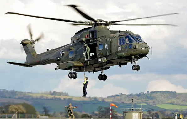 Gun, soldier, sky, weapon, cloud, helicopter, rifle, helmet