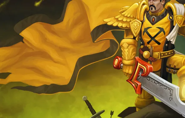 Меч, доспехи, blizzard, warcraft, art, world of warcraft, знамя, fan art