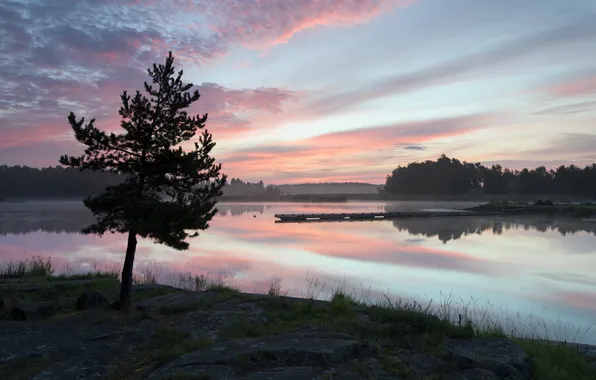 Пейзаж, закат, озеро
