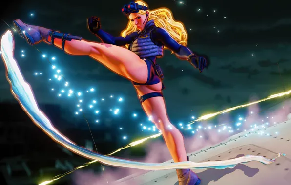 Попа, девушка, блондинка, удар, нога, задница, взмах, street fighter