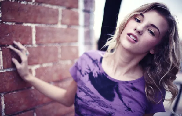 Girl, woman, smile, bricks, model, blonde, female, Rachel Yampolsky