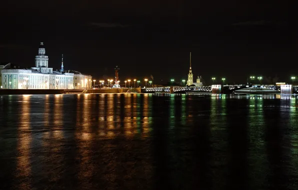 Картинка ночь, мост, Питер, Санкт-Петербург