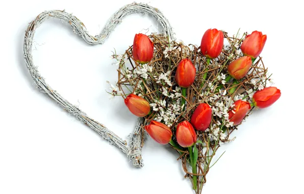 Картинка фото, Цветы, Сердце, Тюльпаны, День святого Валентина