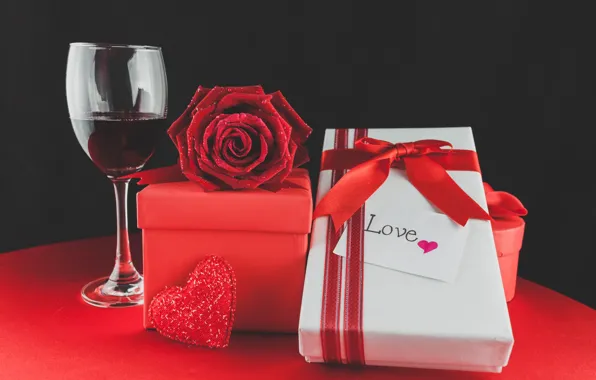 Вино, бокалы, red, love, romantic, hearts, valentine's day, gift