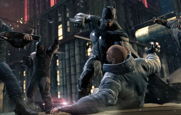 Зима, бетмен, бой, драка, Брюс Уэйн, Готэм, Batman Arkham Origins, Аркхам