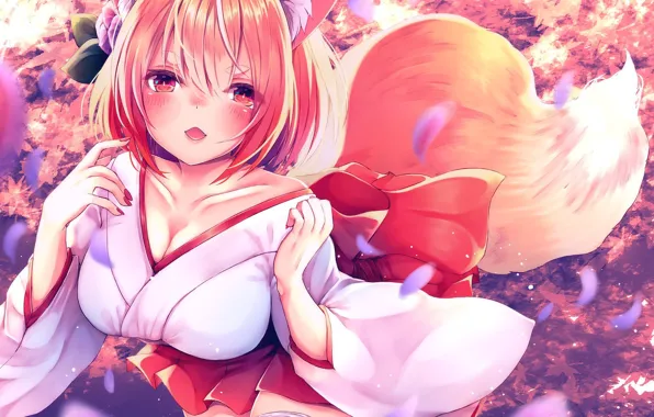 Fox, anime, tail, japanese, kimono, oppai, bishojo, foxgirl