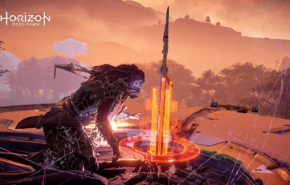 Девушка, Горы, Мех, Лук, PS4 Pro, Horizon Zero Dawn, Элой, SonyPlaystation
