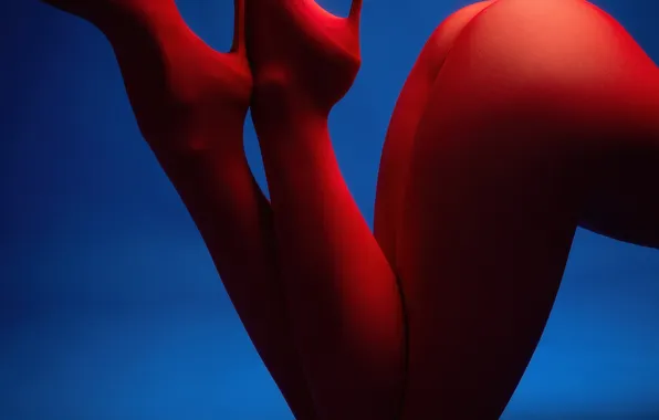 Lights, red, lingerie, ass, heels, fabric