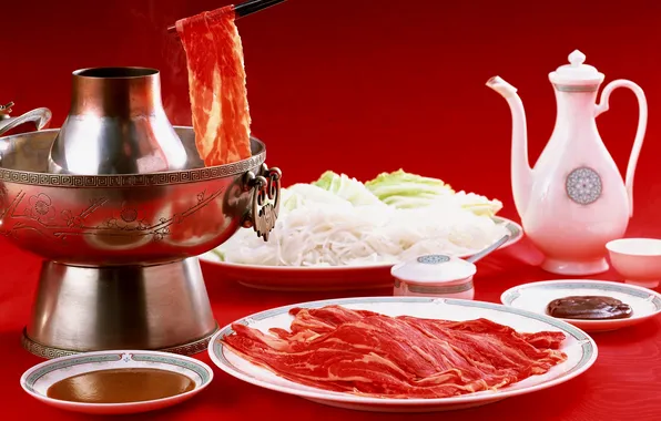 Картинка еда, китайский, тушеное мясо с овощами, &ampquot;горячий горшок&ampquot;, hot pot