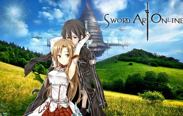 Аниме, арт, Sword Art Online, Асуна, Кирито, Мастера Меча Онлайн