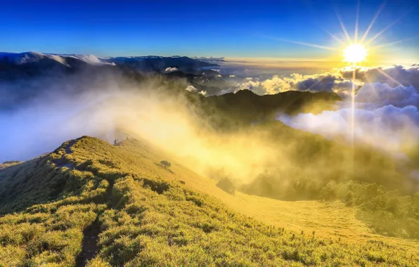 Картинка небо, облака, закат, горы, Китай, Hehuan Mountain