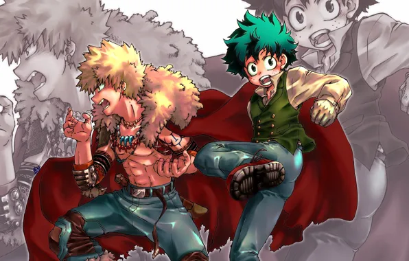 Парни, My Hero Academia, Boku No Hero Academia, Мидория Изуку, Моя Геройская Академия, Бакуго Катсуки