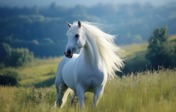 Картинка white, horse, countryside, equestrian