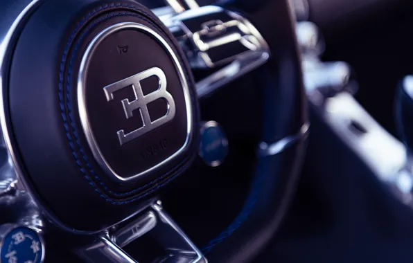 Bugatti, logo, steering wheel, Chiron, Bugatti Chiron