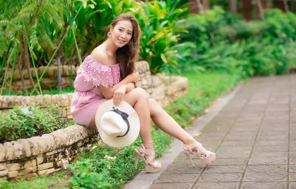 Картинка девушка, шляпа, азиатка, красивые ножки