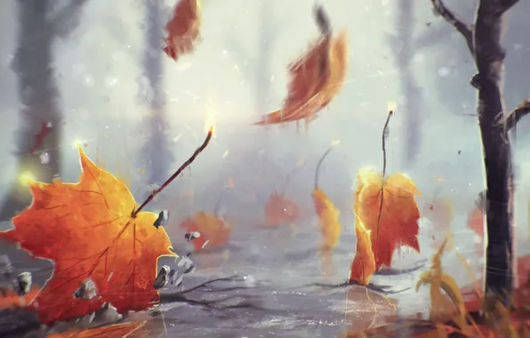 Картинка осень, листья, деревья, настроение, падение, погода