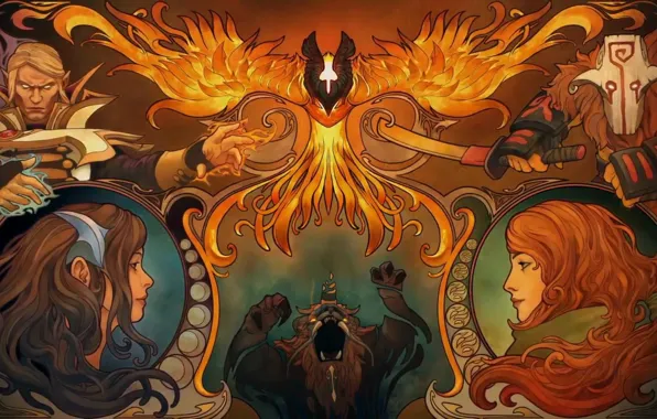Арт, Dota 2, Phoenix, Juggernaut, Yurnero, Mirana, Invoker, Princess of the Moon