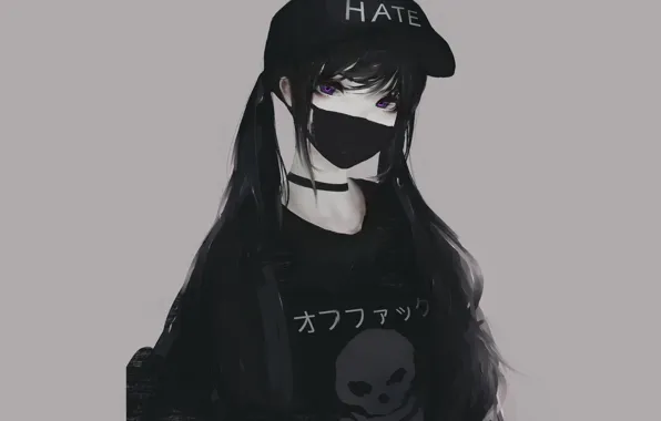 Картинка Girl, Art, Anime, Black, Urban, Style, Skull, Hate