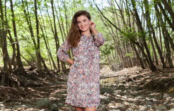 Forest, long hair, trees, nature, model, brunette, gorgeous, photoshoot