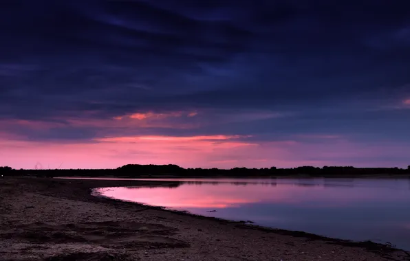 Картинка небо, вода, пейзаж, закат, природа, река, берег, водоём