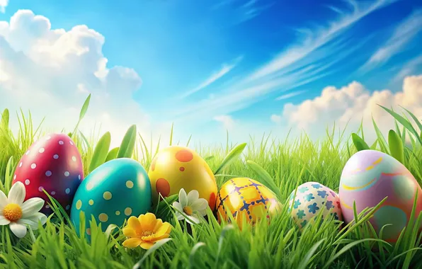 Картинка цветы, яйца, весна, colorful, Пасха, happy, flowers, spring