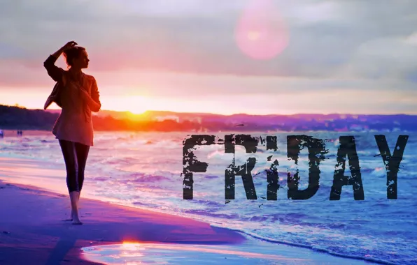 Girl, Beach, Sand, Woman, Evening, Sea, Friday, Weekday