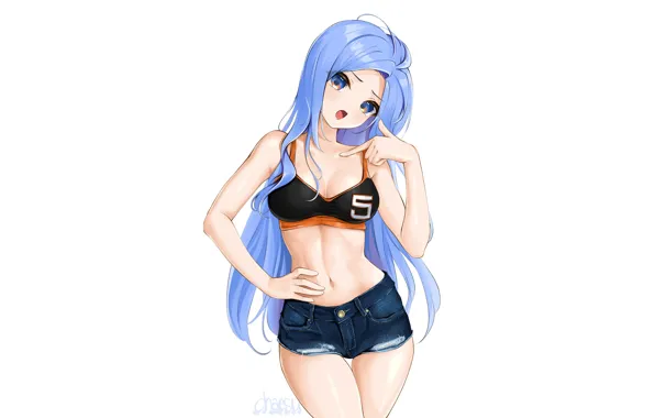 Girl, sexy, cleavage, long hair, boobs, anime, blue eyes, beautiful