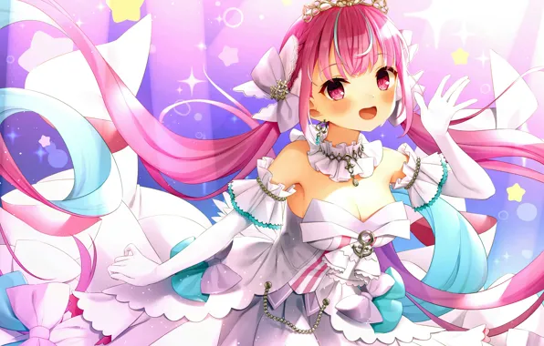 Girl, sexy, cleavage, pink hair, long hair, dress, boobs, anime