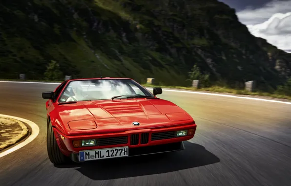 Картинка красный, движение, поворот, BMW, BMW M1, E26, M1