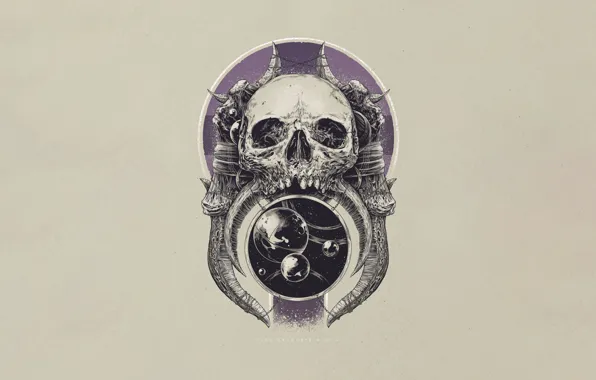 Минимализм, Череп, Космос, Кости, Арт, Skull, Illustration, Bones