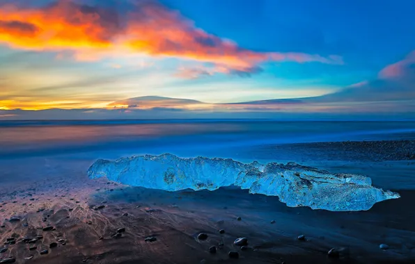Картинка лед, облака, берег, Исландия