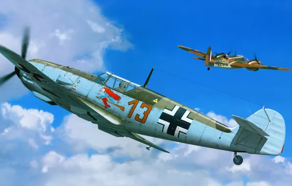 Картинка рисунок, истребители, мессер, Emil, Messerschmitt Bf.109Е, ме-109