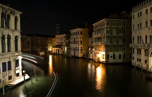 Ночь, улица, здания, дома, Италия, Венеция, канал, Italy