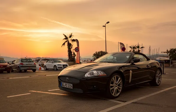 Закат, Jaguar, sports car, автостоянка