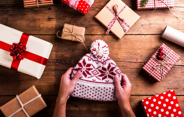 Шапка, Новый Год, Рождество, подарки, Christmas, wood, Merry Christmas, Xmas